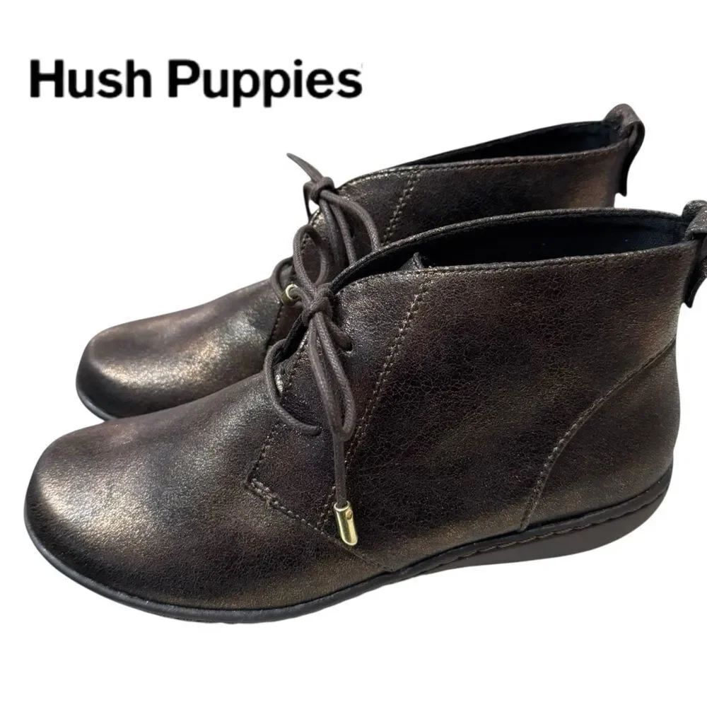 New Hush Puppies Moyen Women's Bronze Metallic Lace-up Ankle Boots Booties 5.5